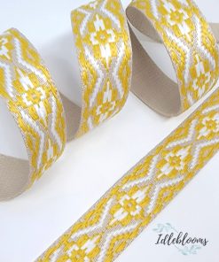 Alternative view of Cream & dusty yellow cotton webbing - 38mm 3 yards