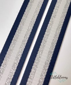 Navy & glitter silver stripes webbing - 38mm 3 yards